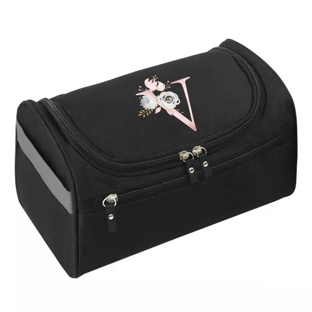 Makeup Wash Bag, Hook Cosmetic Travel Toiletry Organizer, Accessory Bag, Pink Flower Print Handbag Make Up Case