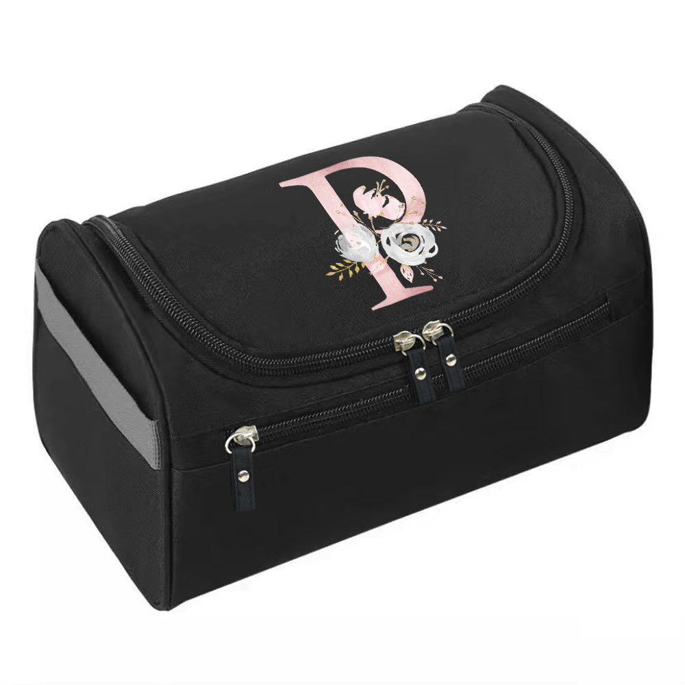 Makeup Wash Bag, Hook Cosmetic Travel Toiletry Organizer, Accessory Bag, Pink Flower Print Handbag Make Up Case