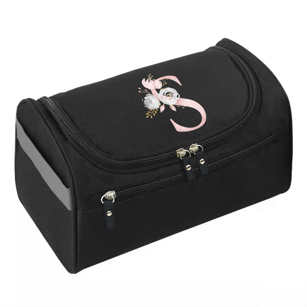 Makeup Wash Bag, Hook Cosmetic Travel Toiletry Organizer, Accessory Bag, Pink Flower Print Handbag Make Up Case