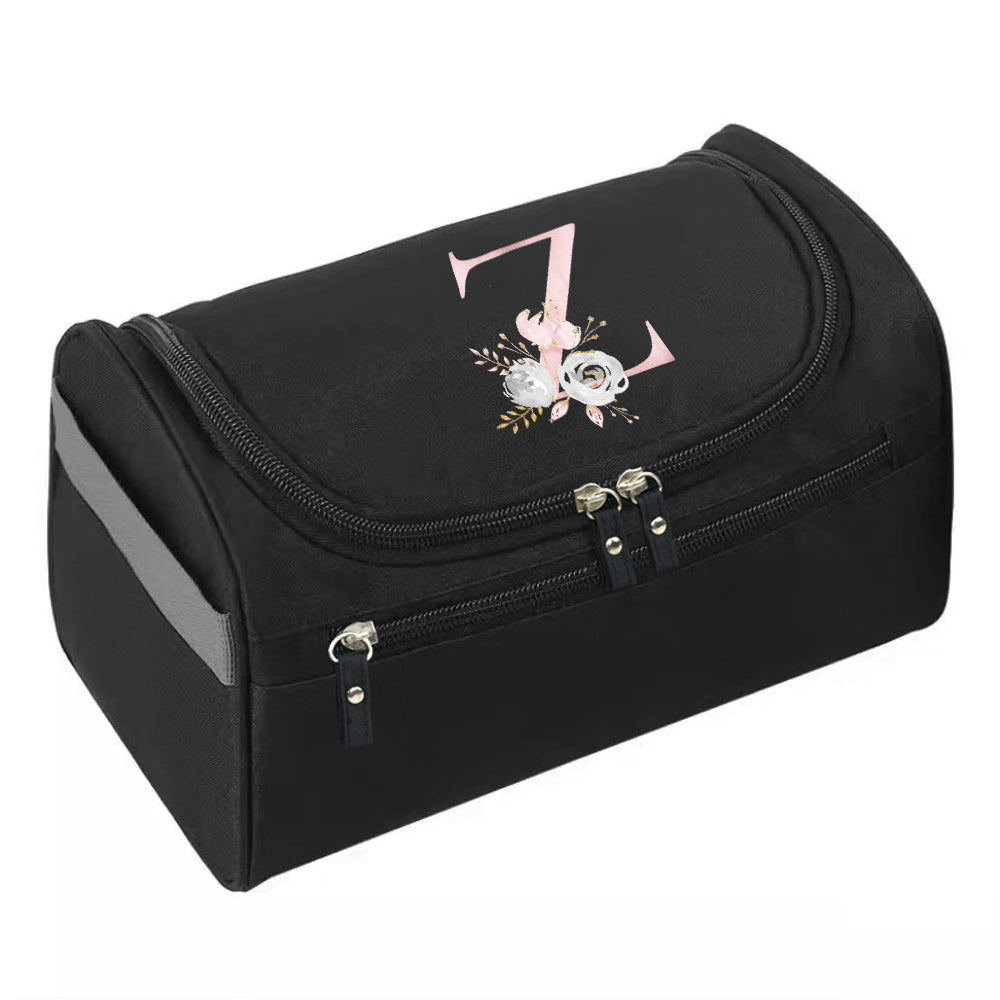 Makeup Wash Bag, Hook Cosmetic Travel Toiletry Organizer, Accessory Bag, Pink Flower Print Handbag Make Up Case