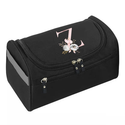 Makeup Wash Bag, Hook Cosmetic Travel Toiletry Organizer, Accessory Bag, Pink Flower Print Handbag Make Up Case