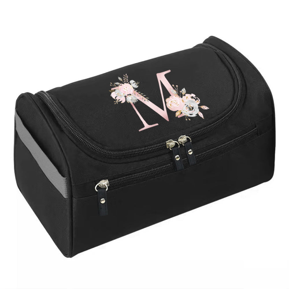 Makeup Wash Bag, Hook Cosmetic Travel Toiletry Organizer, Accessory Bag, Pink Flower Print Handbag Make Up Case