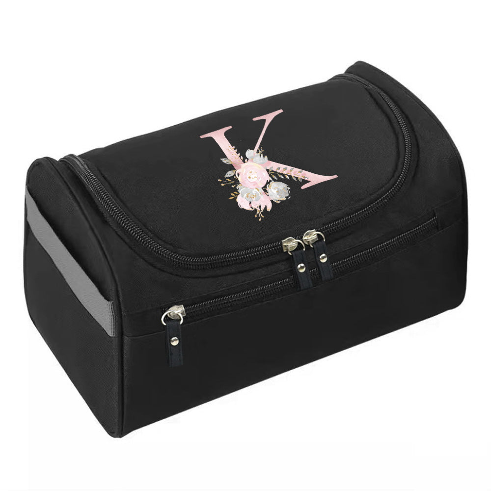 Makeup Wash Bag, Hook Cosmetic Travel Toiletry Organizer, Accessory Bag, Pink Flower Print Handbag Make Up Case