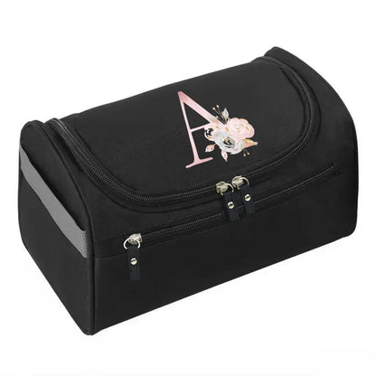 Makeup Wash Bag, Hook Cosmetic Travel Toiletry Organizer, Accessory Bag, Pink Flower Print Handbag Make Up Case