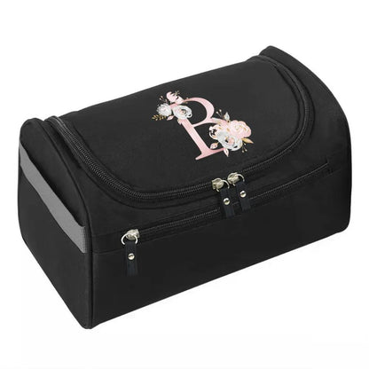 Makeup Wash Bag, Hook Cosmetic Travel Toiletry Organizer, Accessory Bag, Pink Flower Print Handbag Make Up Case