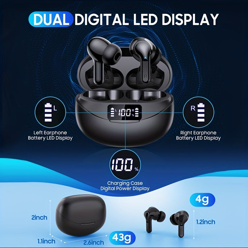 True Wireless Stereo Eabuds, TWS Noise Cancelling Headphones, Sport Headset, Touch Control Earphones With Led Charging Case