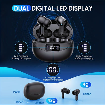 True Wireless Stereo Eabuds, TWS Noise Cancelling Headphones, Sport Headset, Touch Control Earphones With Led Charging Case