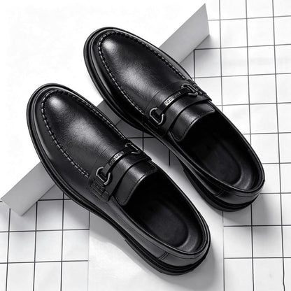Men's Black Slip-On Business Casual Shoes with Metal Buckle