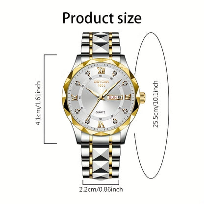 1pc Men's Elegant Watch with Date Display, Stylish Stainless Steel Strap, Quartz Movement Dress Watch, Suitable for Formal and Casual Attire - The Ideal Gift for Him - ayq