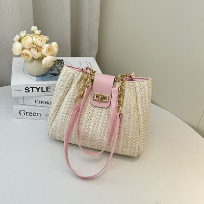 Large Capacity Women's Woven Shoulder Tote Bag for Beach