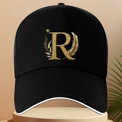 Lightweight Adjustable Baseball Cap with Golden Letter R and Wheat Ear