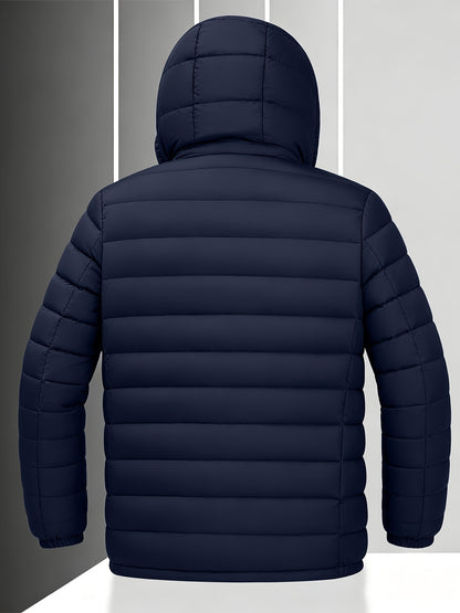 Men's Windproof Quilted Hooded Winter Jacket, Casual Warm Coat