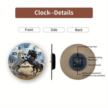 A Wooden Wall Clock with a Fantasy Theme Featuring a Design of Two Horses Facing Each Other, a Silent Clock Suitable for Decorating Living Rooms, Bedrooms, Kitchens, And Offices, Making It an Exciting Gift for Birthdays And H