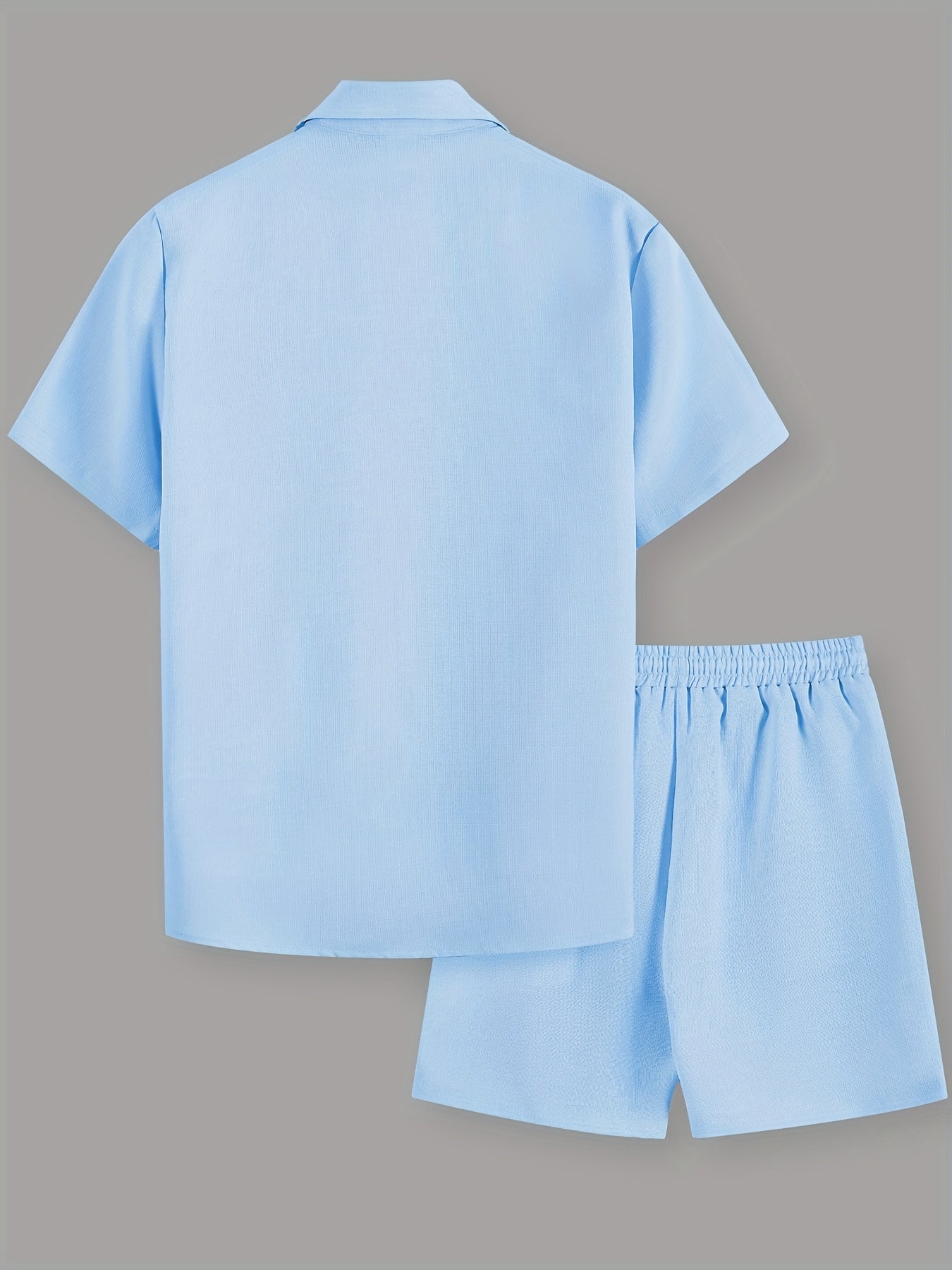 Men's Summer Casual Solid Color Shirt and Shorts Set