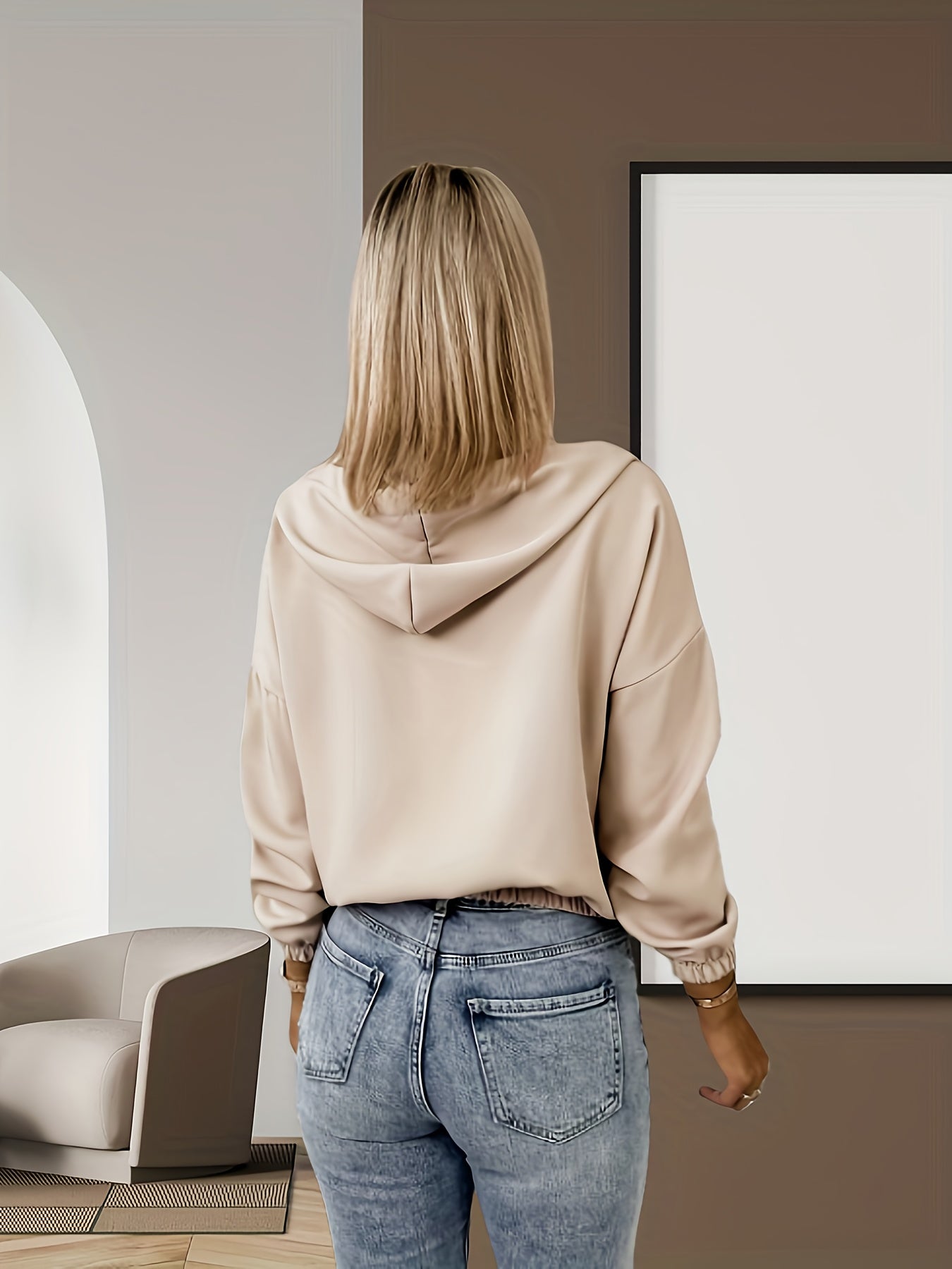 Women's Beige Full-Zip Hooded Jacket - Lightweight Full-Zip Outerwear, Full-Length Zipper Closure, Structured Fit Casual Coat for Fall/Spring, Everyday & Formal Events - Beige Trench Jacket, Zip Up Jacket Women, Jackets for W