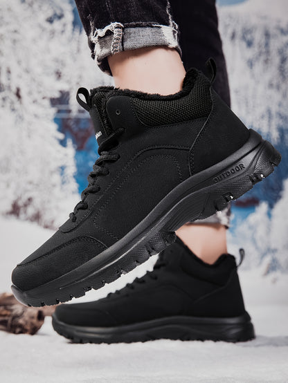 Տղամարդկանց միջին բարձրության ձմեռային ձնագնացքներ - Թեթև, չսահող, տաք փափուկ երեսպատում, դիմացկուն MD ներբան, սև աշխատանքային և փողոցային ոճ արտաքին սպորտի, արշավների և ամենօրյա հանգստի համար, ձմեռային կոշիկներ, արշավային կոշիկներ, նրբագեղ դիզայն, ճկուն