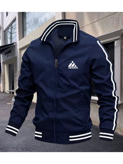 Men's Polyester Bomber Jacket with Sporty Zipper Design