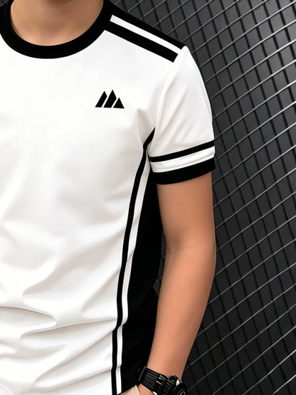 Boys' Black & White Color Block Sports T-Shirt Summer Casual