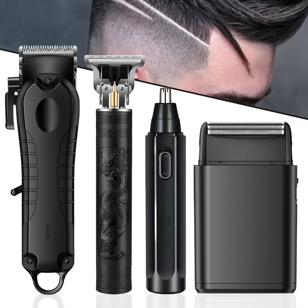 1pc/4pcs Men'S Grooming Kit, Hair Clipper, Electric Shaver, Nose Trimmer, Beard Trimmer, USB Rechargeable Multi-Functional Haircutting Set, Perfect for Beard and Hair Trimming, Travel Essentials, Father'S Day Gift