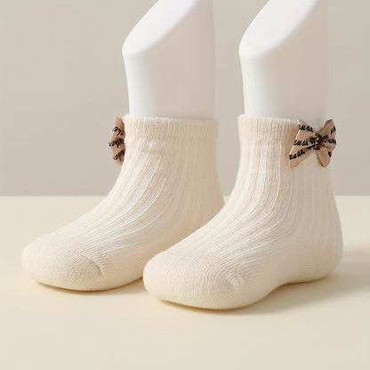 6pcs Princess Bow Ankle Socks for Youngsters and Girls - Cute 3D Bow Decor, Soft Knit, All-Season Wear, Polyester and Elastane Blend, Hand Wash Only, Allseason Footwear|Fashionable Ankle Socks|Polyester Elastane Blend