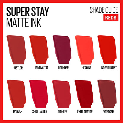 Maybelline Super Stay Matte Ink Liquid Lipstick Makeup, Long Lasting High Impact Color, up to 16H Wear, Exhilarator, Ruby Red, 1 Count, Packaging May Vary