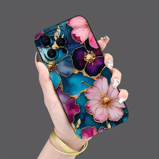 1 հատ Նոր Creative Fashion Glass Flower Design բջջային հեռախոսի պատյան, հարմար է iPhone 16 15 14 13 12 11 X Pro Max Plus Mini բջջային հեռախոսի պատյան, ամբողջական ոսպնյակի պաշտպանություն TPU փափուկ բջջային հեռախոսի պատյան