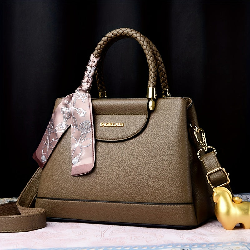 Chic Women's Shoulder Bag with Scarf Accent and Adjustable Strap