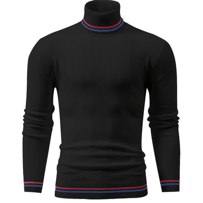 Temujin OBM Men's College Style Fashion New Color Block Striped High Neck Knit Long Sleeve Pullover Sweater
