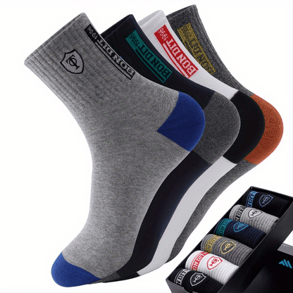 6 Pairs Men'S Cotton Sports Socks, Embroidered Sweat-Wicking Knit Fabric, Machine Washable, Mixed Color, Uncharged - No Box Included
