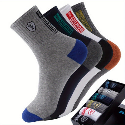 6 Pairs Men'S Cotton Sports Socks, Embroidered Sweat-Wicking Knit Fabric, Machine Washable, Mixed Color, Uncharged - No Box Included