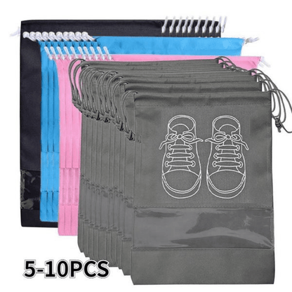 5pcs Grey Dustproof Shoe Bags with Drawstring - Perfect for Travel, Bedroom & Dorm Organization, Ideal Back to School Essentials