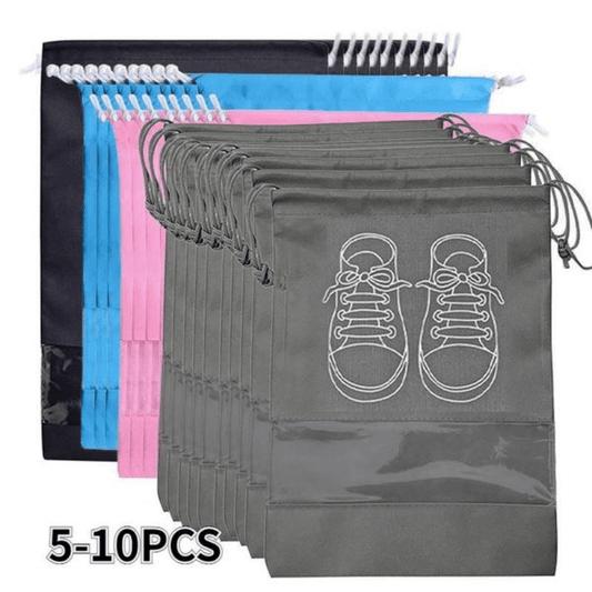 5pcs Grey Dustproof Shoe Bags with Drawstring - Perfect for Travel, Bedroom & Dorm Organization, Ideal Back to School Essentials