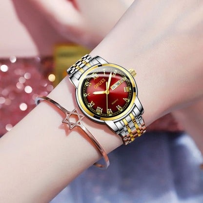 1pc Elegant Ladies' Quartz Wrist Watch, Luminous Dial, Classic Calendar, Roman Style, Stainless Steel Band, Alloy Case, Non, Non-Rechargeable Battery - Fashion Timepiece