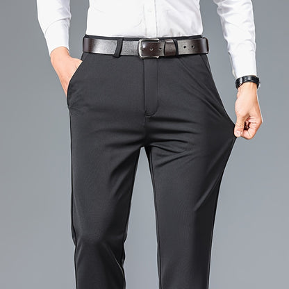 Men's Straight Leg Solid Color Pants, Men's Classic Design Pants, Versatile For Business And Casual Wear
