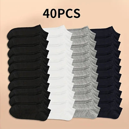 10/20/40 Pairs Of Men's Simple Solid Liner Anklets Socks, Comfy Breathable Soft Sweat Absorbent Socks For Men's Outdoor Wearing