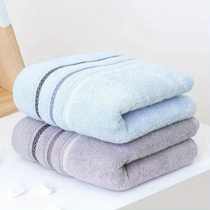 2pcs Soft Cotton Face Towels - Thick, Absorbent & Skin-Friendly for Home Bathroom, Striped Design with Reinforced Edges, 32.99cm x 72.01cm, Modern Style, Pink & Blue Shades, Bathroom Essentials | Modern Towel Design | Plush C