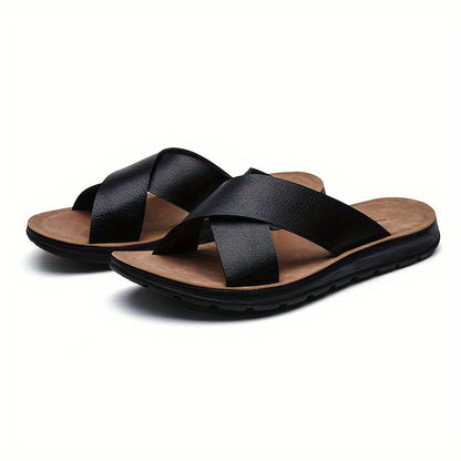Men's Embroidered Slip-On Slides, Casual Non-Slip Beach Shoes