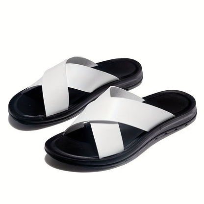 Men's Embroidered Slip-On Slides, Casual Non-Slip Beach Shoes