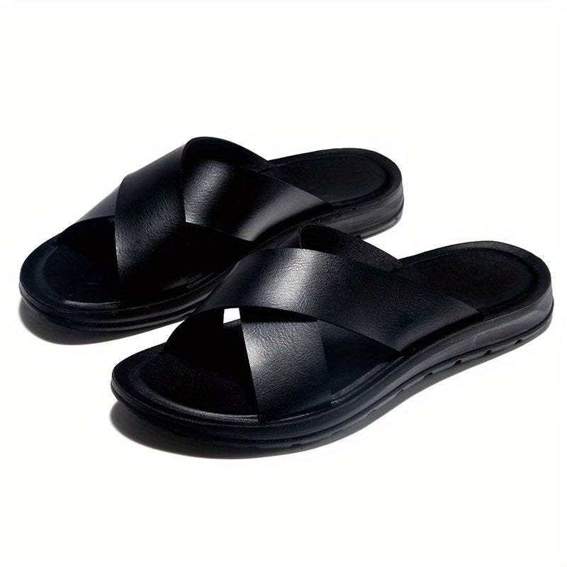 Men's Embroidered Slip-On Slides, Casual Non-Slip Beach Shoes