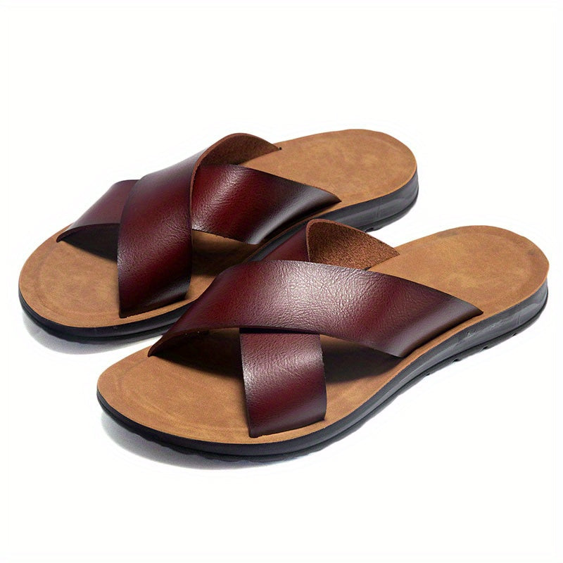 Men's Embroidered Slip-On Slides, Casual Non-Slip Beach Shoes