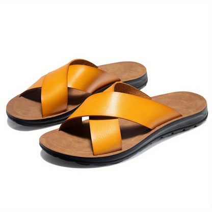 Men's Embroidered Slip-On Slides, Casual Non-Slip Beach Shoes