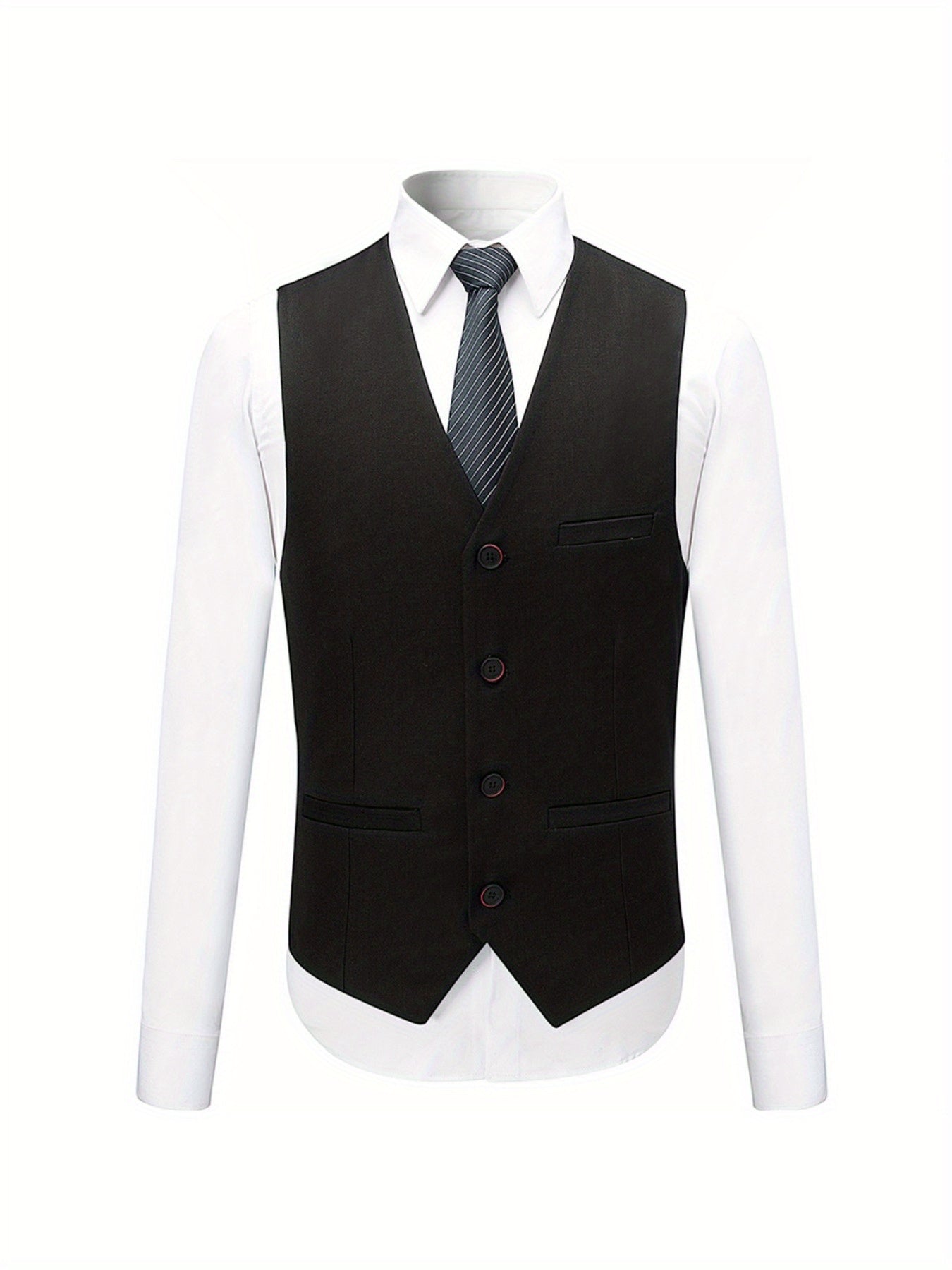 3pcs Men's Formal Suit Set, Men's Formal One Button Lapel Suit Jacket + Classic Matching Vest + Pants, Wedding Banquet & Business Occasion