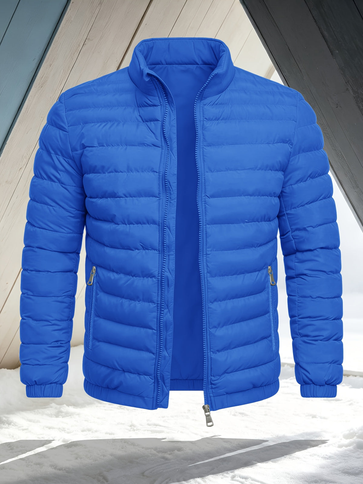 Men's Slim Fit Winter Jacket with Stand Collar, Zip Front