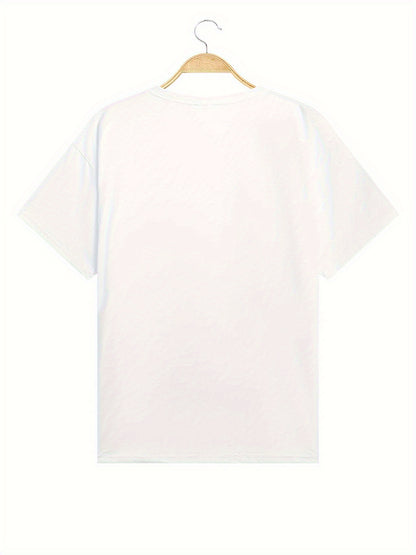 Rose Print Crew պարանոցի վերնաշապիկ, ամենօրյա կարճաթև շապիկ գարնան և ամառի համար, կանացի հագուստ