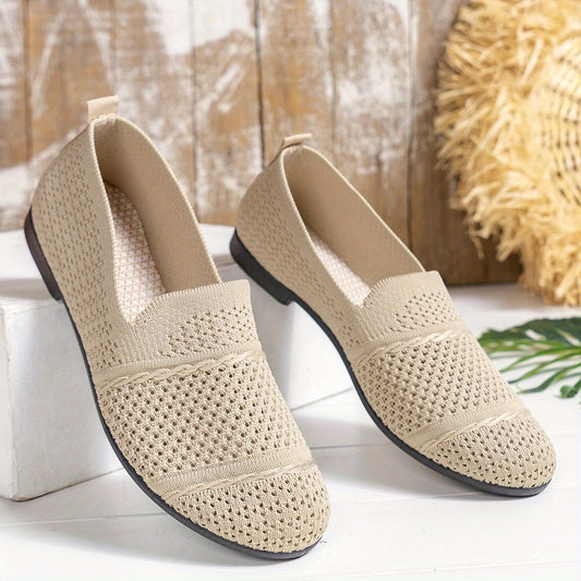 Women's Breathable Knit Slip-On Loafers, Casual Flat Shoes For Ladies, Comfortable Everyday Shoes