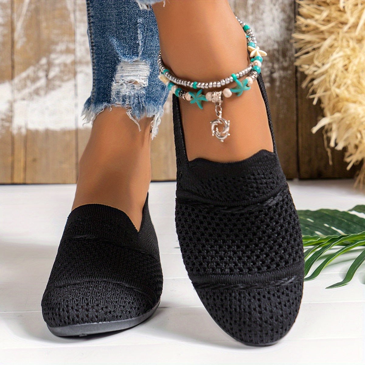 Women's Breathable Knit Slip-On Loafers, Casual Flat Shoes For Ladies, Comfortable Everyday Shoes