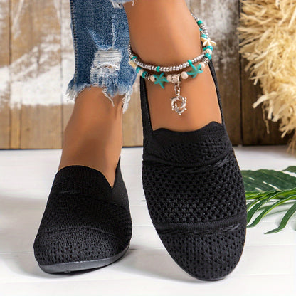 Women's Breathable Knit Slip-On Loafers, Casual Flat Shoes For Ladies, Comfortable Everyday Shoes