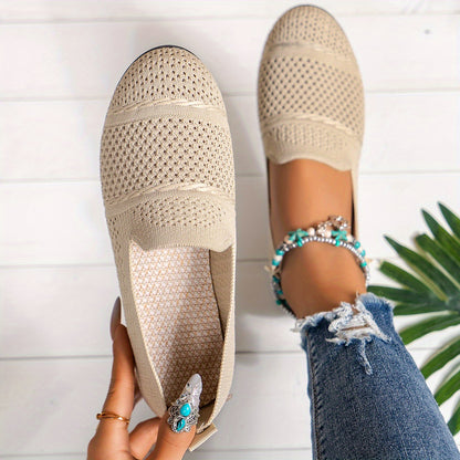 Women's Breathable Knit Slip-On Loafers, Casual Flat Shoes For Ladies, Comfortable Everyday Shoes