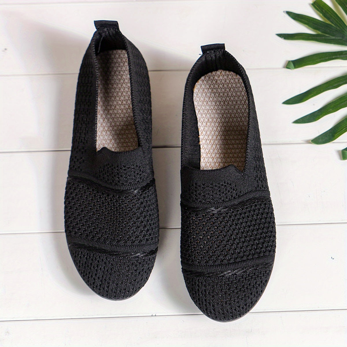 Women's Breathable Knit Slip-On Loafers, Casual Flat Shoes For Ladies, Comfortable Everyday Shoes