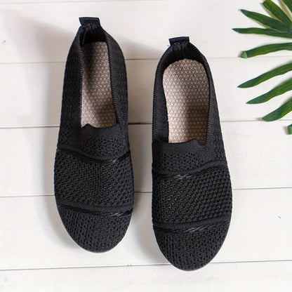 Women's Breathable Knit Slip-On Loafers, Casual Flat Shoes For Ladies, Comfortable Everyday Shoes